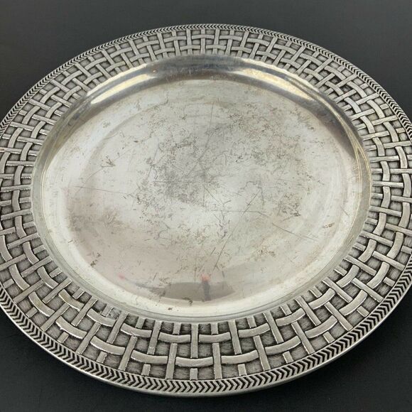 Wilton Armetale Basket Weave Small Round Pewter Tray Platter - Picture 2 of 6